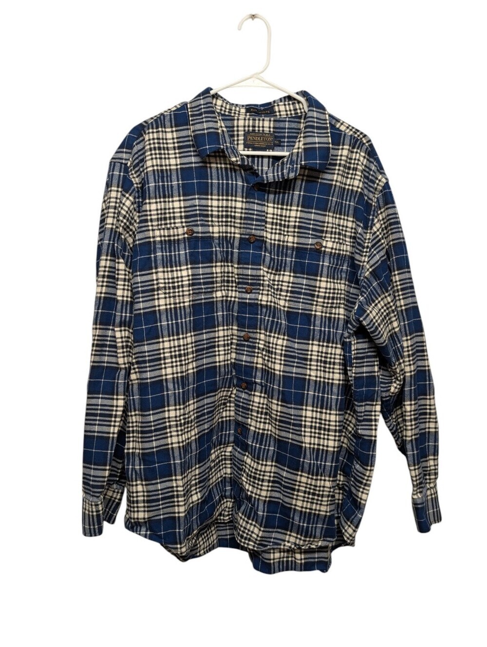 PENDLETON Hawthorne Blue Plaid Flannel Shirt w/ Elbow Patches (Men's XXL)